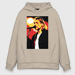 Толстовка оверсайз мужская Курт Кобейн с микрофоном, цвет: миндальный