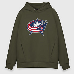 Толстовка оверсайз мужская Columbus blue jackets - hockey team - emblem, цвет: хаки