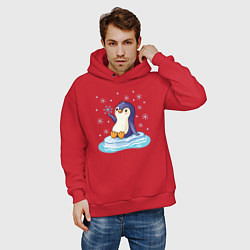 Толстовка оверсайз мужская Пингвин на льдине, цвет: красный — фото 2