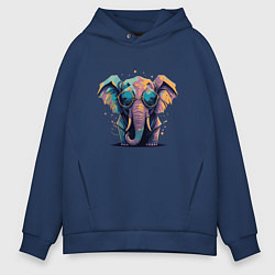 Толстовка оверсайз мужская Красочный слон в очках, цвет: тёмно-синий