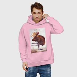 Толстовка оверсайз мужская Лось хоба, цвет: светло-розовый — фото 2