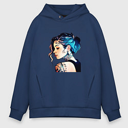 Толстовка оверсайз мужская Девушка с арт тату, цвет: тёмно-синий