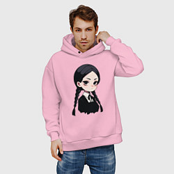 Толстовка оверсайз мужская Уэнсдей Аддамс в аниме стиле, цвет: светло-розовый — фото 2