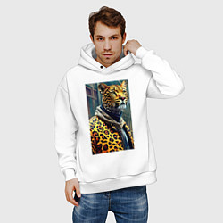 Толстовка оверсайз мужская Крутой леопард житель мегаполиса, цвет: белый — фото 2