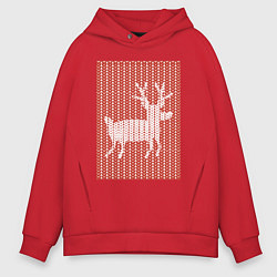 Толстовка оверсайз мужская Новогодний олень орнамент вязанный свитер, цвет: красный