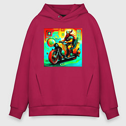Толстовка оверсайз мужская Викинг на мотоцикле, цвет: маджента