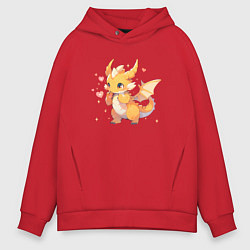 Толстовка оверсайз мужская Милый жёлтый дракончик, цвет: красный