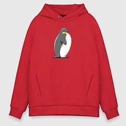 Толстовка оверсайз мужская Мультяшный пингвин сбоку, цвет: красный