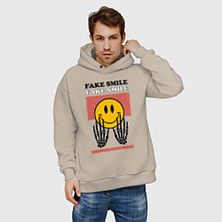 Толстовка оверсайз мужская Fake smile quote, цвет: миндальный — фото 2