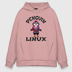Мужское худи оверсайз Система линукс пингвин в кимоно