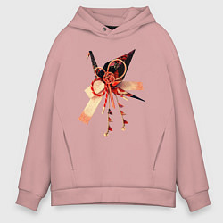 Толстовка оверсайз мужская Мидзухики: журавлик и бубенцы, цвет: пыльно-розовый