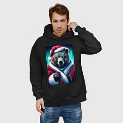 Толстовка оверсайз мужская Santa bear - ai art cyberpunk, цвет: черный — фото 2