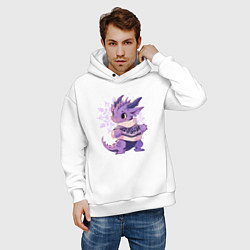 Толстовка оверсайз мужская Фиолетовый дракон в свитере, цвет: белый — фото 2
