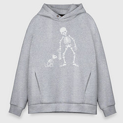Толстовка оверсайз мужская Котик и скелет, цвет: меланж