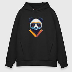 Толстовка оверсайз мужская Панда в модных очках, цвет: черный