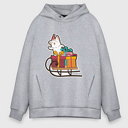 Толстовка оверсайз мужская Котик на санях, цвет: меланж