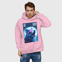 Толстовка оверсайз мужская Cyber wolf - ai art, цвет: светло-розовый — фото 2