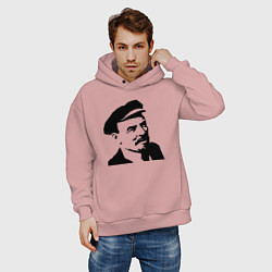 Толстовка оверсайз мужская Ленин в кепке, цвет: пыльно-розовый — фото 2