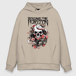 Толстовка оверсайз мужская Bring Me the Horizon - A skull with roses, цвет: миндальный