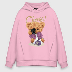 Толстовка оверсайз мужская Плюшевый медвежонок фотограф, цвет: светло-розовый