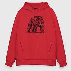 Толстовка оверсайз мужская Медведь серьезный, цвет: красный