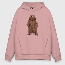 Толстовка оверсайз мужская Медведь бурый, цвет: пыльно-розовый