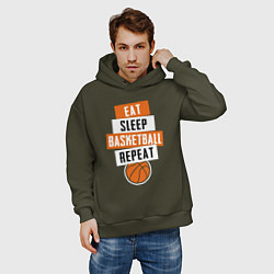 Толстовка оверсайз мужская Eat sleep basketball, цвет: хаки — фото 2