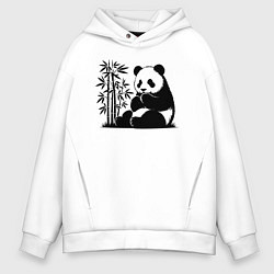 Мужское худи оверсайз Сидящая чёрная панда рядом с бамбуком