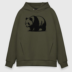 Толстовка оверсайз мужская Стоящая чёрная панда, цвет: хаки