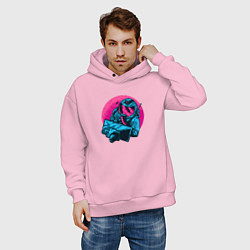 Толстовка оверсайз мужская Астронавт перед монитором, цвет: светло-розовый — фото 2