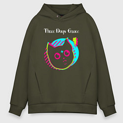 Толстовка оверсайз мужская Three Days Grace rock star cat, цвет: хаки