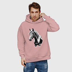 Толстовка оверсайз мужская Портрет лошади, цвет: пыльно-розовый — фото 2