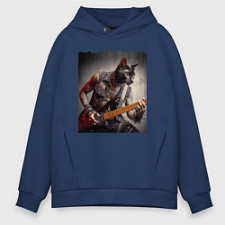 Толстовка оверсайз мужская Татуированный чёрный котяра рок гитарист, цвет: тёмно-синий