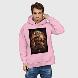 Толстовка оверсайз мужская Тайский бокс тигр в стойке, цвет: светло-розовый — фото 2
