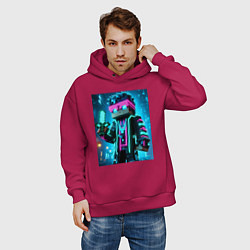 Толстовка оверсайз мужская Minecraft - neon character ai art, цвет: маджента — фото 2