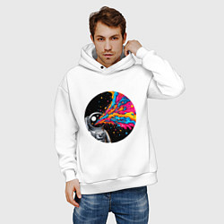 Толстовка оверсайз мужская Космонавт с разноцветными брызгами, цвет: белый — фото 2