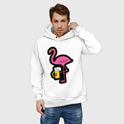 Толстовка оверсайз мужская Фламинго и пивко, цвет: белый — фото 2