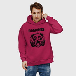 Толстовка оверсайз мужская Ramones - rock panda, цвет: маджента — фото 2