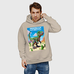 Толстовка оверсайз мужская Minecraft and beersaur - ai art collaboration, цвет: миндальный — фото 2