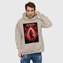 Толстовка оверсайз мужская Assassins creed свозь пламя, цвет: миндальный — фото 2