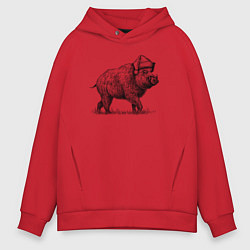 Толстовка оверсайз мужская Новогодний кабан, цвет: красный