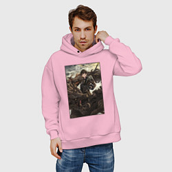 Толстовка оверсайз мужская Чжун Ли - дракон, цвет: светло-розовый — фото 2