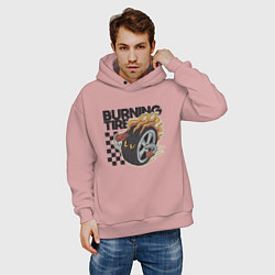 Толстовка оверсайз мужская Горящая покрышка, цвет: пыльно-розовый — фото 2