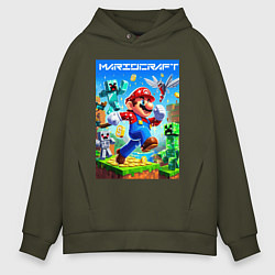 Толстовка оверсайз мужская Mario in Minecraft - ai art collaboration, цвет: хаки
