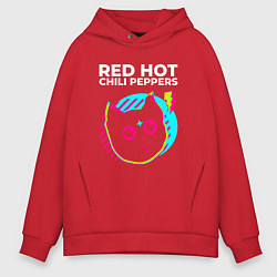 Толстовка оверсайз мужская Red Hot Chili Peppers rock star cat, цвет: красный