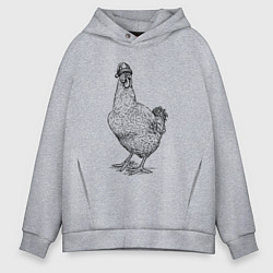 Толстовка оверсайз мужская Новогодняя курочка, цвет: меланж