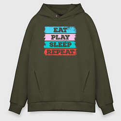 Толстовка оверсайз мужская Eat play sleep repeat, цвет: хаки