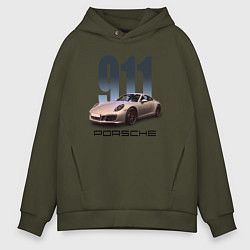 Толстовка оверсайз мужская Порше 911 спортивный автомобиль, цвет: хаки