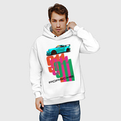 Толстовка оверсайз мужская Порше 911 спортивный немецкий автомобиль, цвет: белый — фото 2