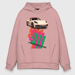 Толстовка оверсайз мужская Спортивный автомобиль Porsche 911 Turbo, цвет: пыльно-розовый
